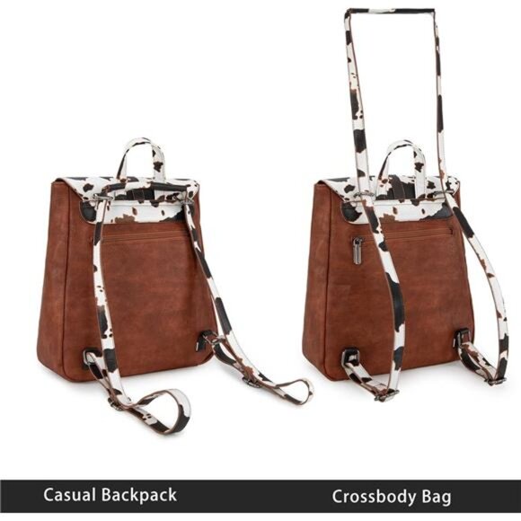 Womens Medium Backpack Convertible Brown Cow